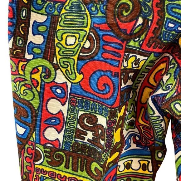 Robert Bruce Grubb All Over Hippie Print Flare Leg Pants Vintage Size 32 Measure - Picture 8 of 11